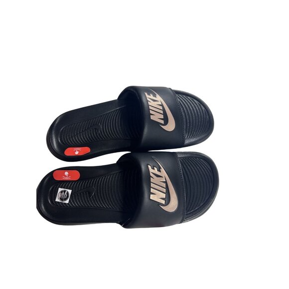 Nike Women's Victori One Slide Sandals Size 6 Black & Gold Enhanced Comfort New - Picture 4 of 7